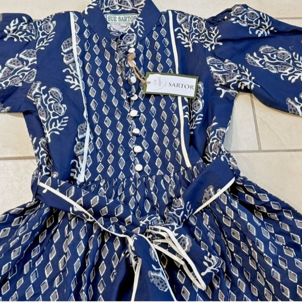 Sue Sartor Navy Printed Long Sleeve Tiered Dress - Picture 7 of 16